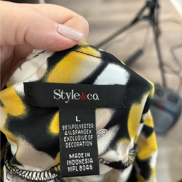 Style & Co Yellow and Black Print Sleeveless V Neck Dress With Beading Size L - Picture 6 of 6